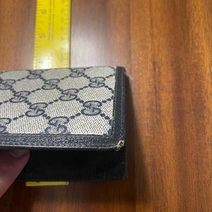 Excellent VINTAGE Gucci Monogram Checkbook Wallet Navy Blue
